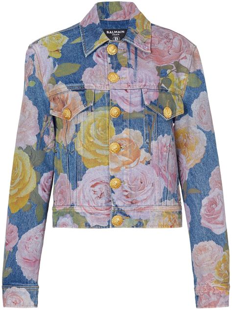 balmain rose denim jacket